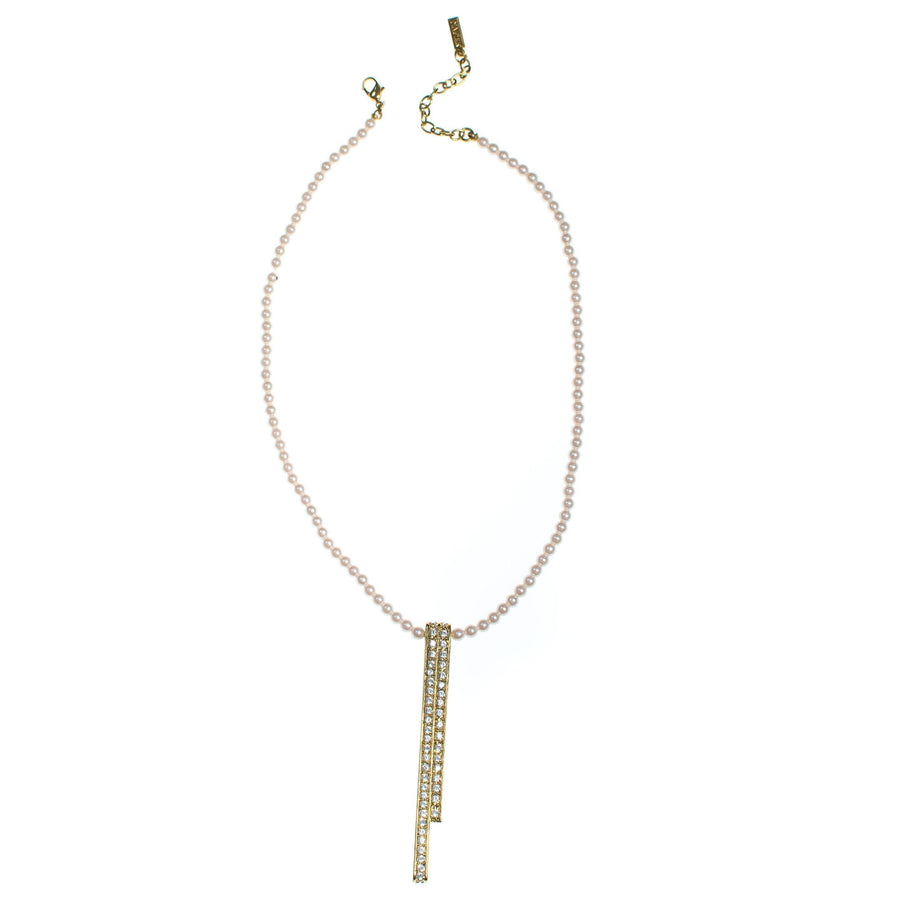 Vintage Napier Pearl and Rhinestone Necklace, Faux Pearls, Gold Tone Pendant with Diamante Crystals, Lobster Claw Clasp by Napier - Vintage Meet Modern Vintage Jewelry - Chicago, Illinois - #oldhollywoodglamour #vintagemeetmodern #designervintage #jewelrybox #antiquejewelry #vintagejewelry