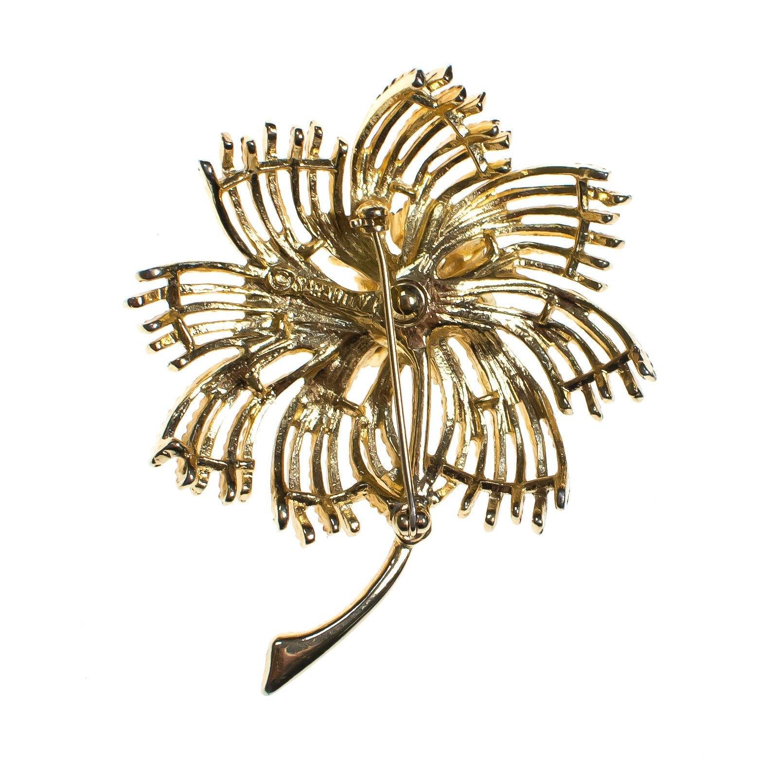 Vintage Sarah Coventry Gold Flower Brooch with Purple, Blue, Green, and Red Rhinestones, Gold Tone Setting, Brooches and Pins by Sarah Coventry - Vintage Meet Modern Vintage Jewelry - Chicago, Illinois - #oldhollywoodglamour #vintagemeetmodern #designervintage #jewelrybox #antiquejewelry #vintagejewelry