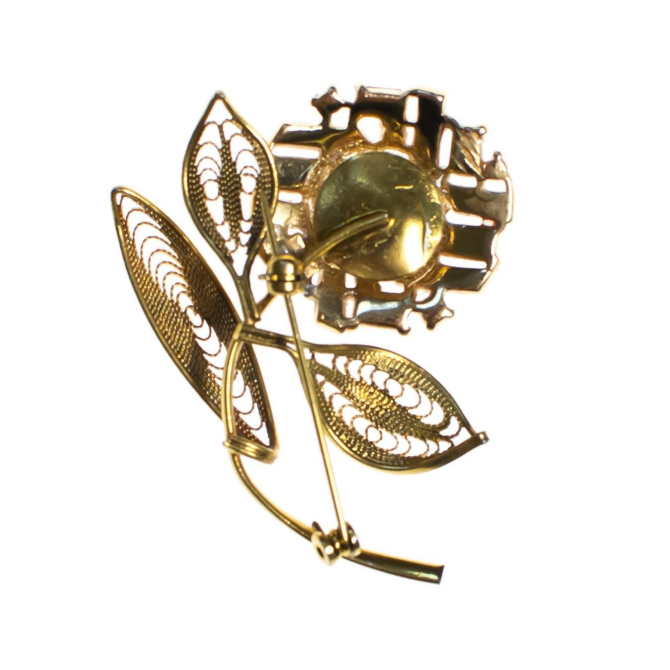 Vintage 1940s Red Rhinestone Flower Brooch, Pin, Clear Rhinestones, Gold Tone Setting, Brooches and Pins by 1940s - Vintage Meet Modern Vintage Jewelry - Chicago, Illinois - #oldhollywoodglamour #vintagemeetmodern #designervintage #jewelrybox #antiquejewelry #vintagejewelry