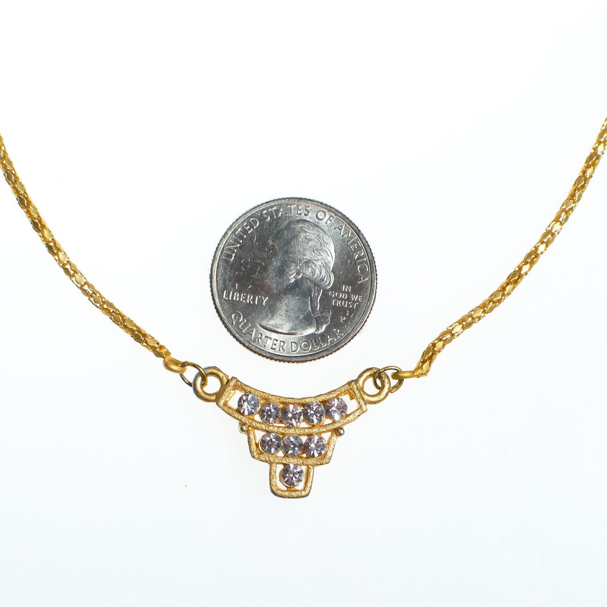 Vintage Modernist Minimalist Rhinestone Pendant Necklace by 1990s - Vintage Meet Modern Vintage Jewelry - Chicago, Illinois - #oldhollywoodglamour #vintagemeetmodern #designervintage #jewelrybox #antiquejewelry #vintagejewelry