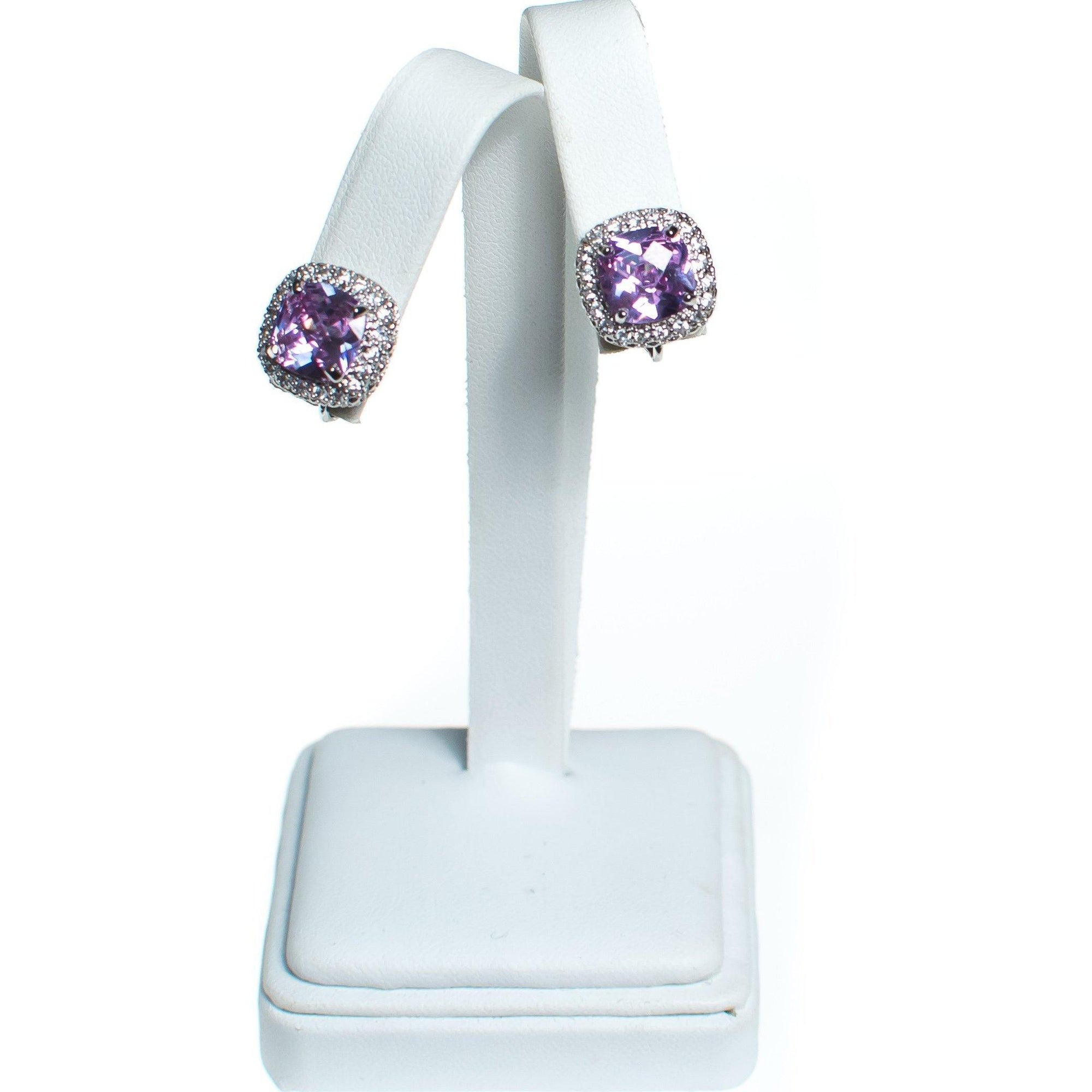 Vintage Pave Diamante Crystal and Light Amethyst Purple Soft Squared Statement Earrings by 1990s - Vintage Meet Modern Vintage Jewelry - Chicago, Illinois - #oldhollywoodglamour #vintagemeetmodern #designervintage #jewelrybox #antiquejewelry #vintagejewelry
