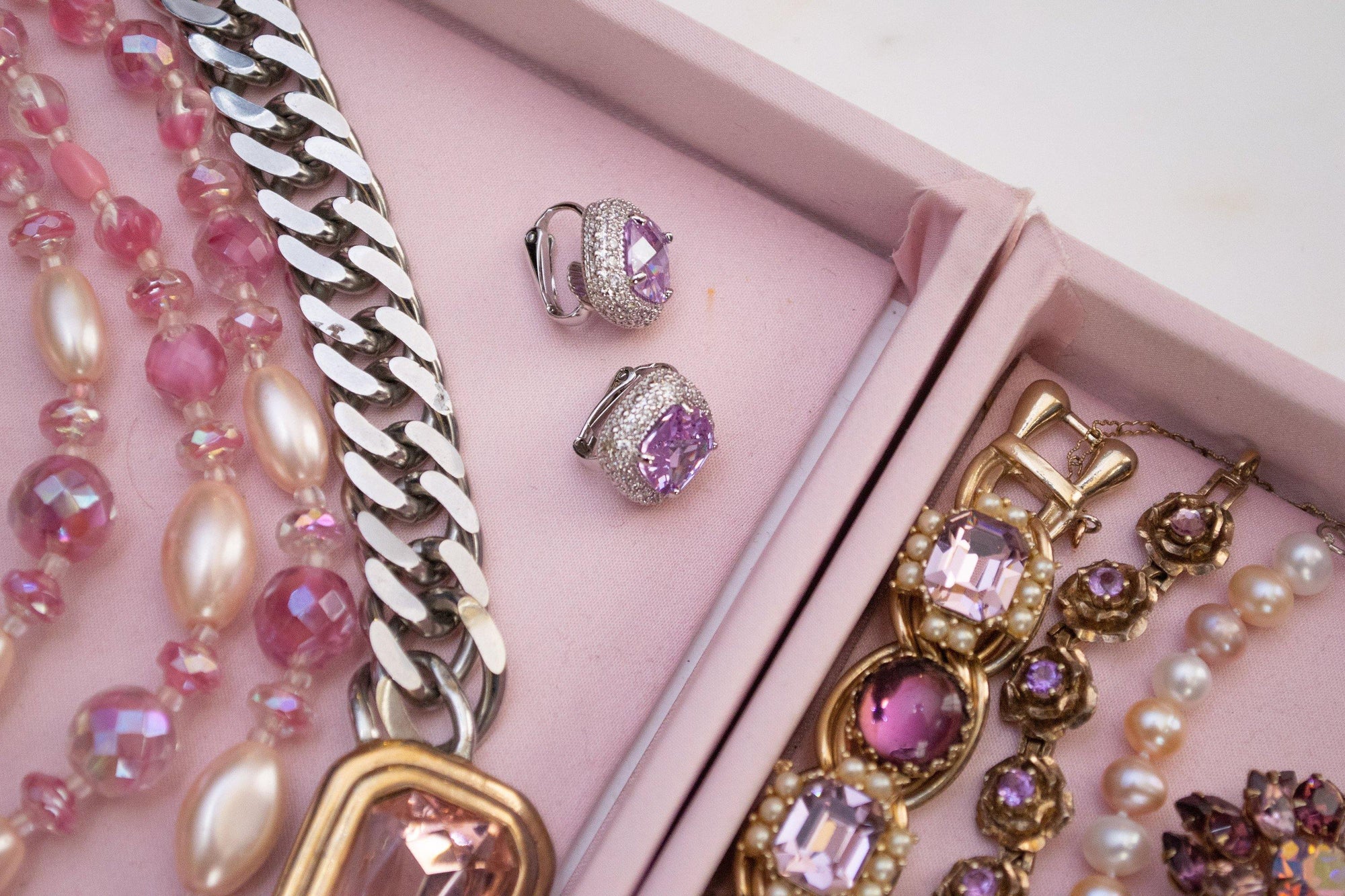 Vintage Pave Diamante Crystal and Light Amethyst Purple Soft Squared Statement Earrings by 1990s - Vintage Meet Modern Vintage Jewelry - Chicago, Illinois - #oldhollywoodglamour #vintagemeetmodern #designervintage #jewelrybox #antiquejewelry #vintagejewelry