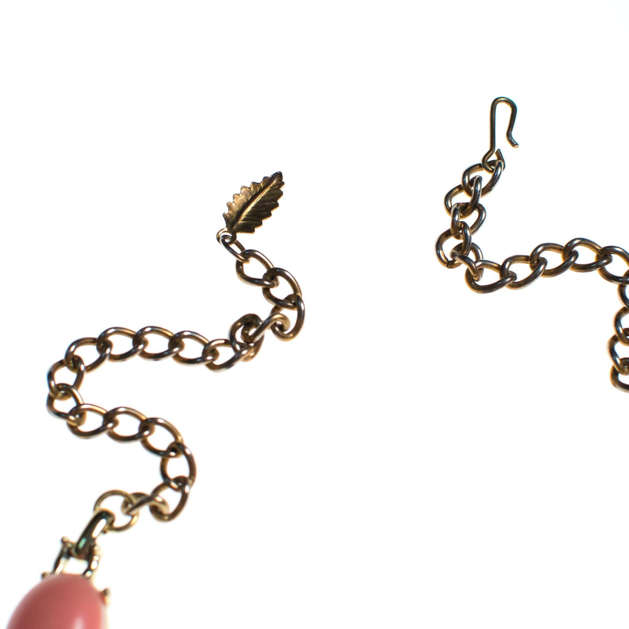 Vintage Blush Pink Lucite Thermoset Necklace, Gold Tone Setting, Fish Hook Clasp by 1950s - Vintage Meet Modern Vintage Jewelry - Chicago, Illinois - #oldhollywoodglamour #vintagemeetmodern #designervintage #jewelrybox #antiquejewelry #vintagejewelry