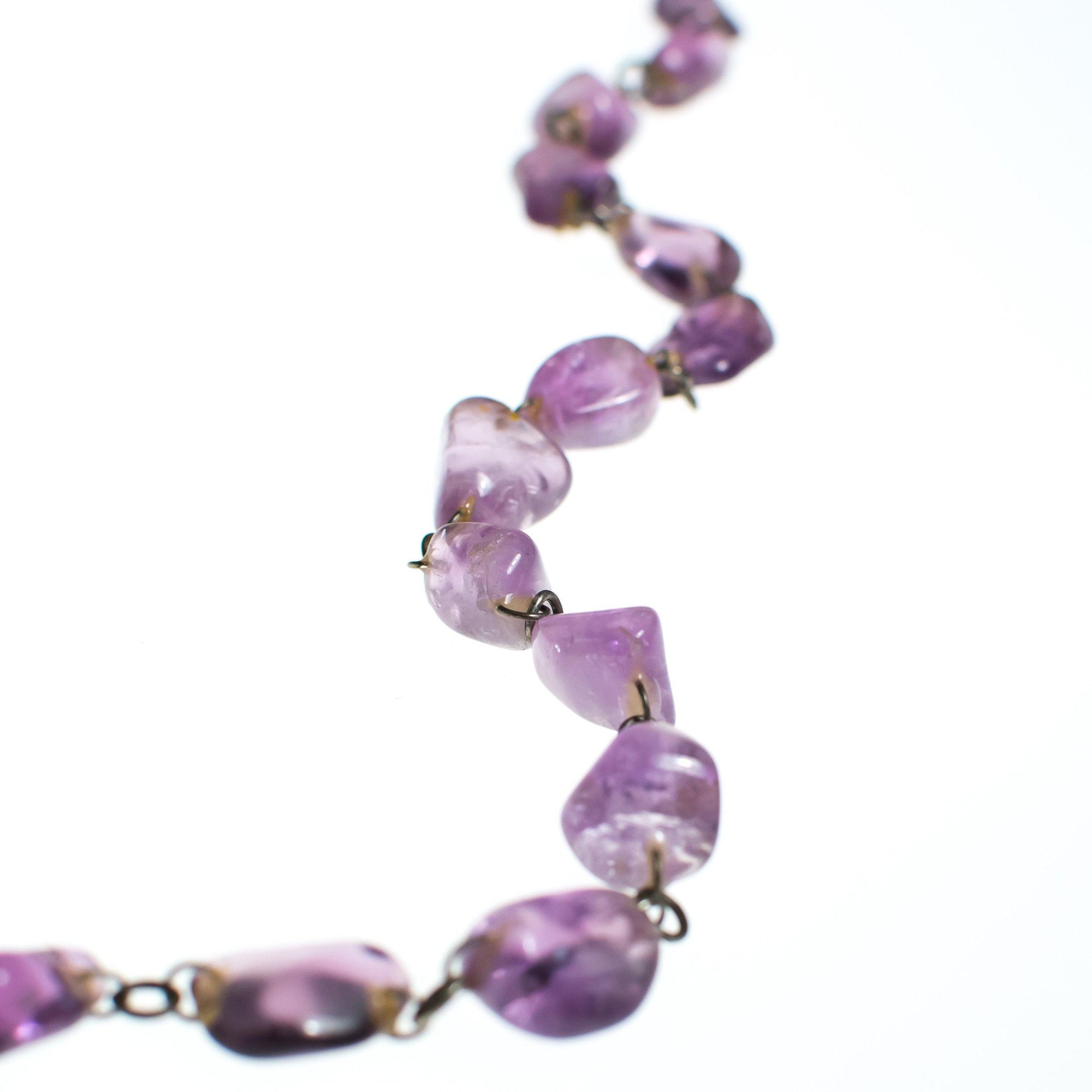 Vintage Art Deco Genuine Tumbled Amethyst Gemstone Necklace by 1930s - Vintage Meet Modern Vintage Jewelry - Chicago, Illinois - #oldhollywoodglamour #vintagemeetmodern #designervintage #jewelrybox #antiquejewelry #vintagejewelry