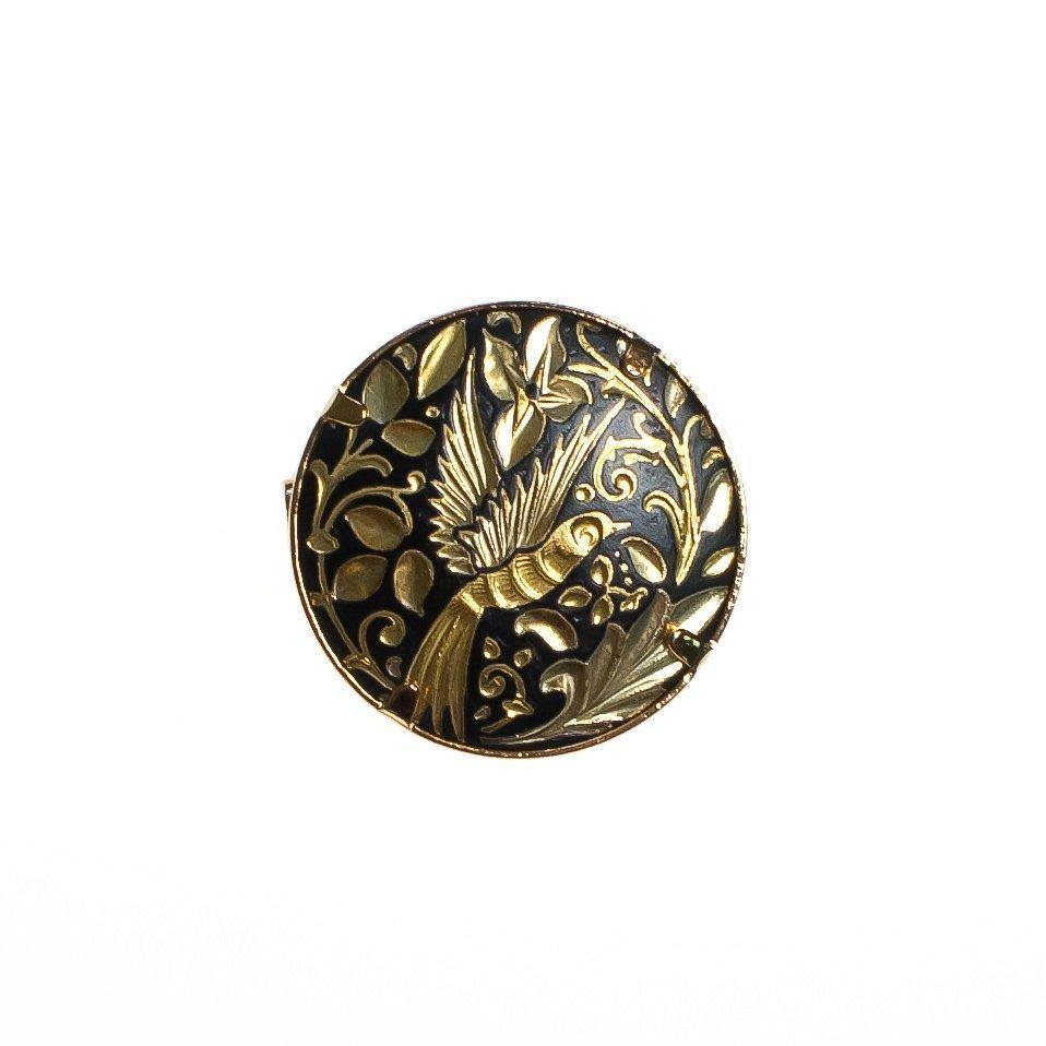 Vintage Petite Spanish Damascene Brooch, Gold Tone Bird and Flowers, Black and Gold Setting, Brooches and Pins by Damascene - Vintage Meet Modern Vintage Jewelry - Chicago, Illinois - #oldhollywoodglamour #vintagemeetmodern #designervintage #jewelrybox #antiquejewelry #vintagejewelry
