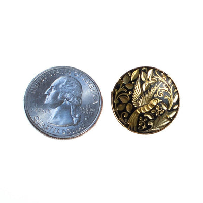Vintage Petite Spanish Damascene Brooch, Gold Tone Bird and Flowers, Black and Gold Setting, Brooches and Pins by Damascene - Vintage Meet Modern Vintage Jewelry - Chicago, Illinois - #oldhollywoodglamour #vintagemeetmodern #designervintage #jewelrybox #antiquejewelry #vintagejewelry