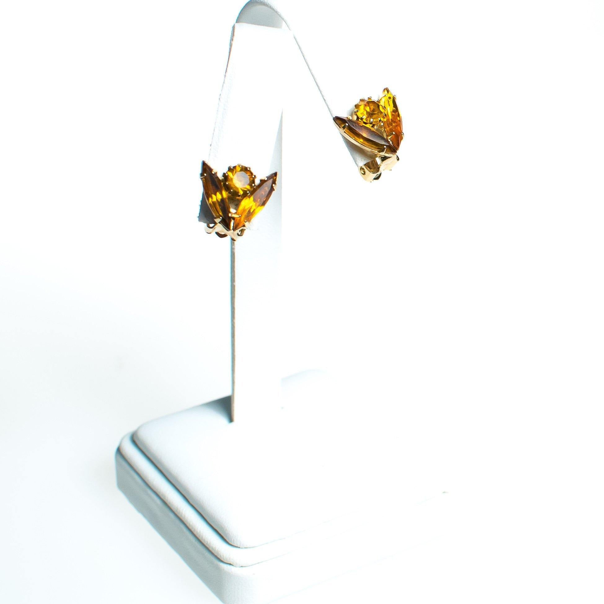 Vintage Petite Gold Rhinestone Earrings, Gold Tone Setting, Clip-on by 1950s - Vintage Meet Modern Vintage Jewelry - Chicago, Illinois - #oldhollywoodglamour #vintagemeetmodern #designervintage #jewelrybox #antiquejewelry #vintagejewelry