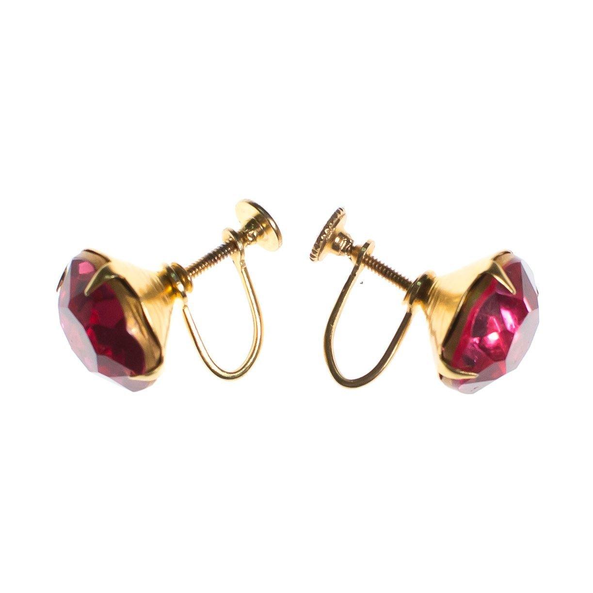 Vintage Rhinestone Earring, Pink Rhinestone Stud, Gold Tone Setting, Screw Back by 1950s - Vintage Meet Modern Vintage Jewelry - Chicago, Illinois - #oldhollywoodglamour #vintagemeetmodern #designervintage #jewelrybox #antiquejewelry #vintagejewelry