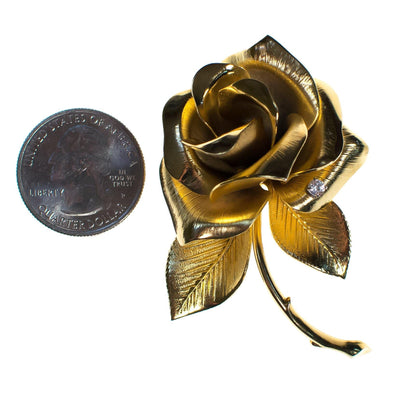 Vintage Giovanni Gold Rose Brooch, Flower Brooch, Gold Tone Setting, Brooches and Pins by Giovanni - Vintage Meet Modern Vintage Jewelry - Chicago, Illinois - #oldhollywoodglamour #vintagemeetmodern #designervintage #jewelrybox #antiquejewelry #vintagejewelry