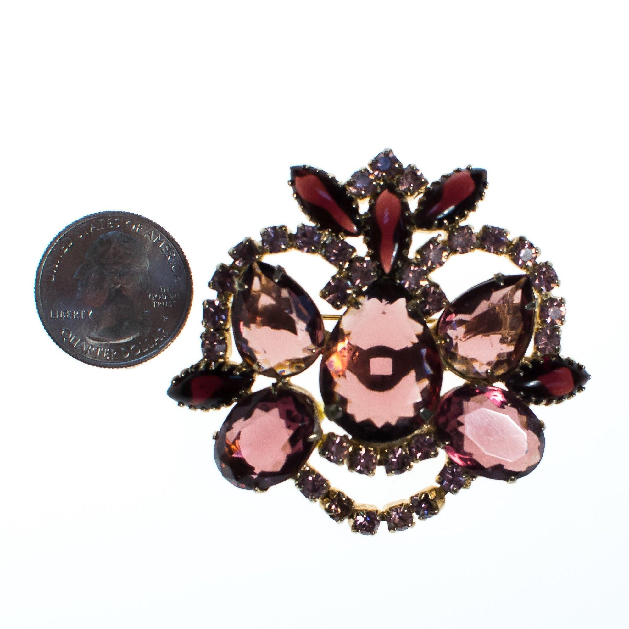 Vintage Purple Rhinestones Brooch, Silver Tone Setting, Brooches and Pins by Mid Century Modern - Vintage Meet Modern Vintage Jewelry - Chicago, Illinois - #oldhollywoodglamour #vintagemeetmodern #designervintage #jewelrybox #antiquejewelry #vintagejewelry
