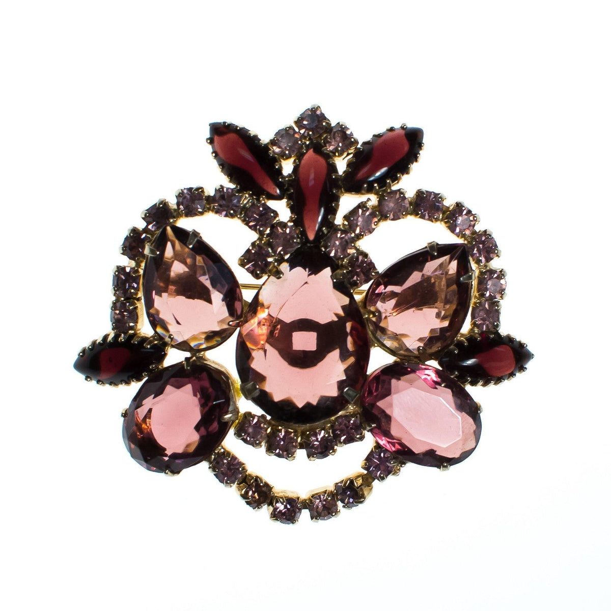 Vintage Purple Rhinestones Brooch, Silver Tone Setting, Brooches and Pins