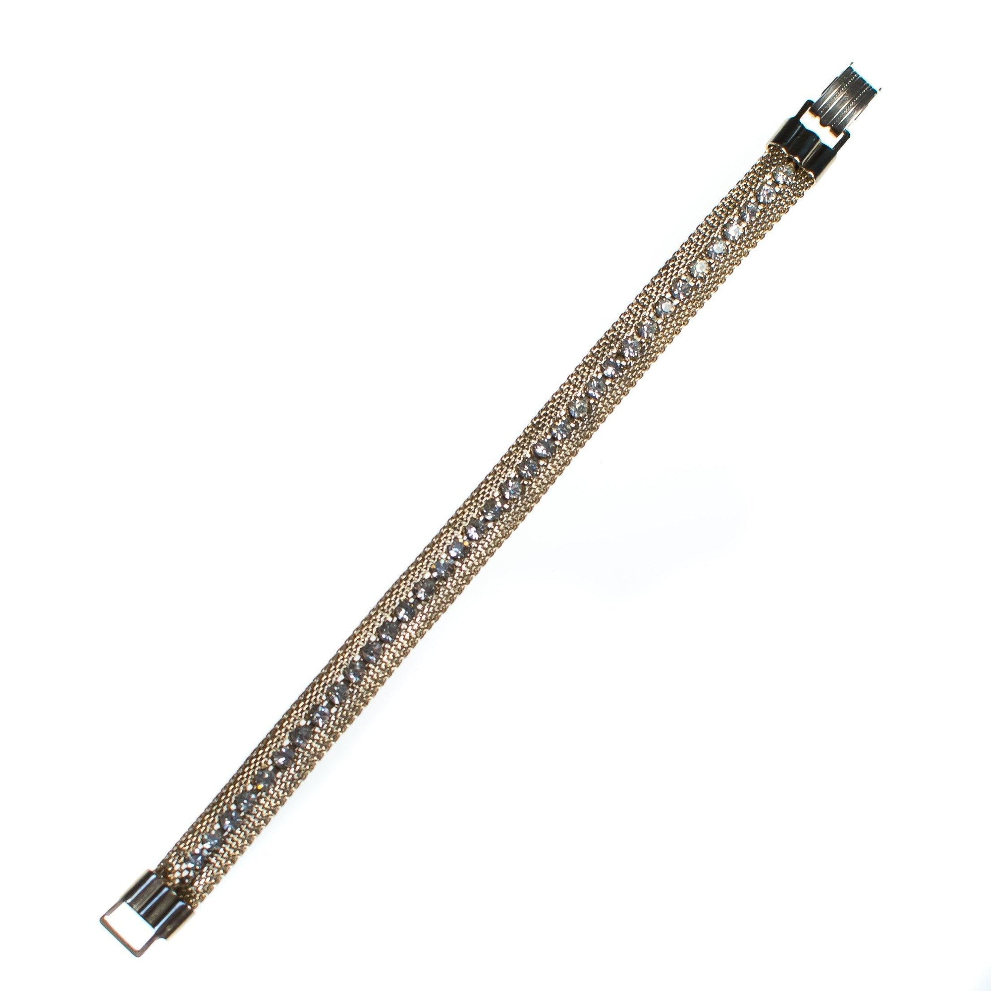 Vintage 1960s Gold Mesh Bracelet with Rhinestones Bracelet, Diamante Crystals, Snap Lock Clasp by 1960s - Vintage Meet Modern Vintage Jewelry - Chicago, Illinois - #oldhollywoodglamour #vintagemeetmodern #designervintage #jewelrybox #antiquejewelry #vintagejewelry