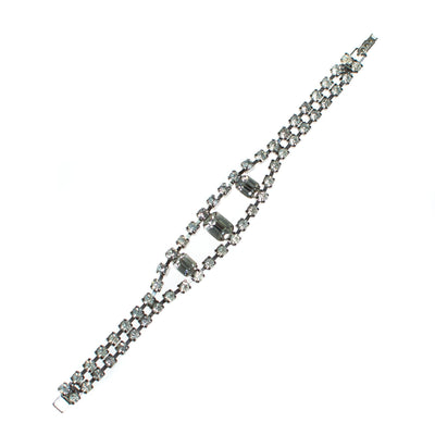 Vintage Art Deco Diamante Rhinestone Crystal Bracelet, Silver Tone Setting, Snap Lock Clasp by 1950s - Vintage Meet Modern Vintage Jewelry - Chicago, Illinois - #oldhollywoodglamour #vintagemeetmodern #designervintage #jewelrybox #antiquejewelry #vintagejewelry