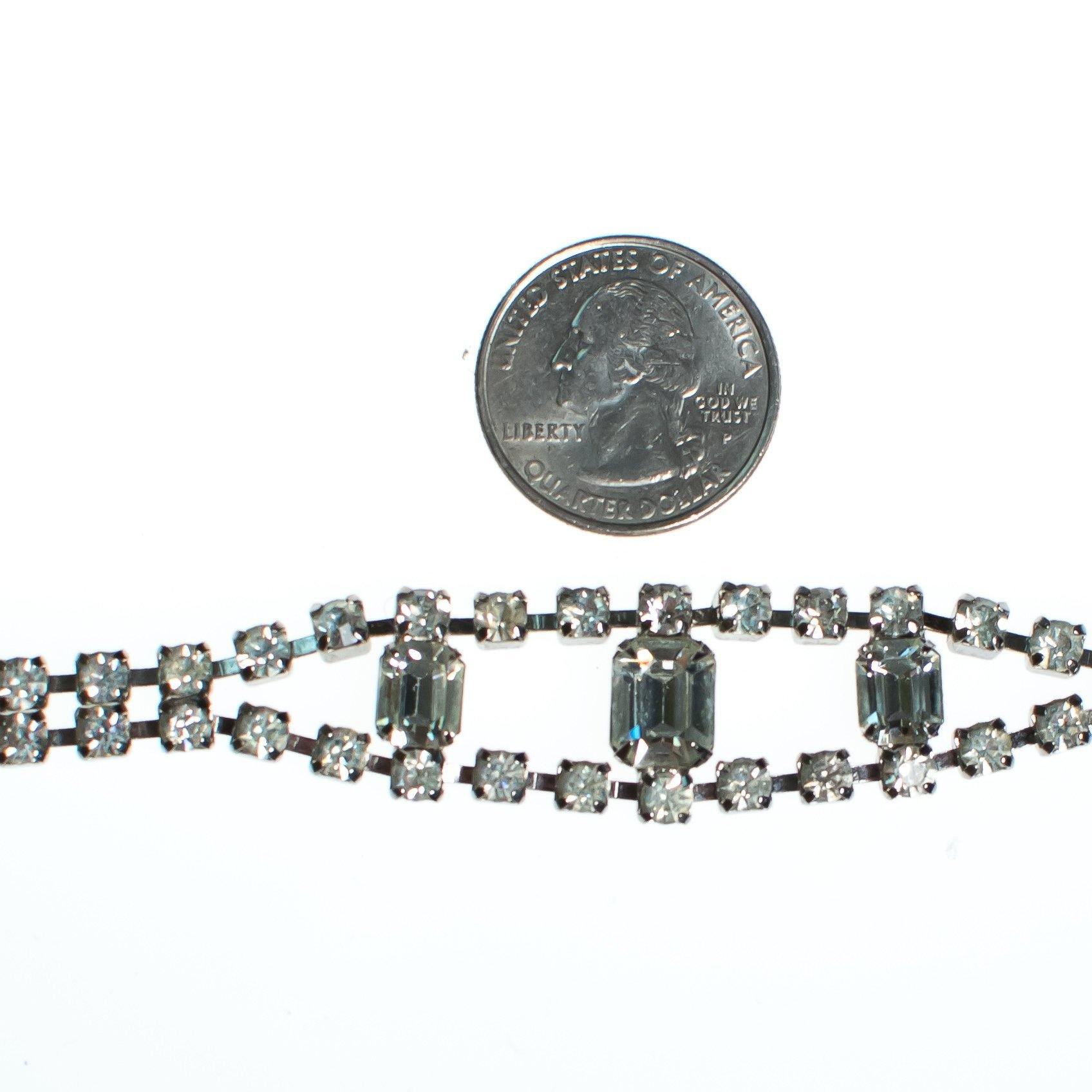 Vintage Art Deco Diamante Rhinestone Crystal Bracelet, Silver Tone Setting, Snap Lock Clasp by 1950s - Vintage Meet Modern Vintage Jewelry - Chicago, Illinois - #oldhollywoodglamour #vintagemeetmodern #designervintage #jewelrybox #antiquejewelry #vintagejewelry