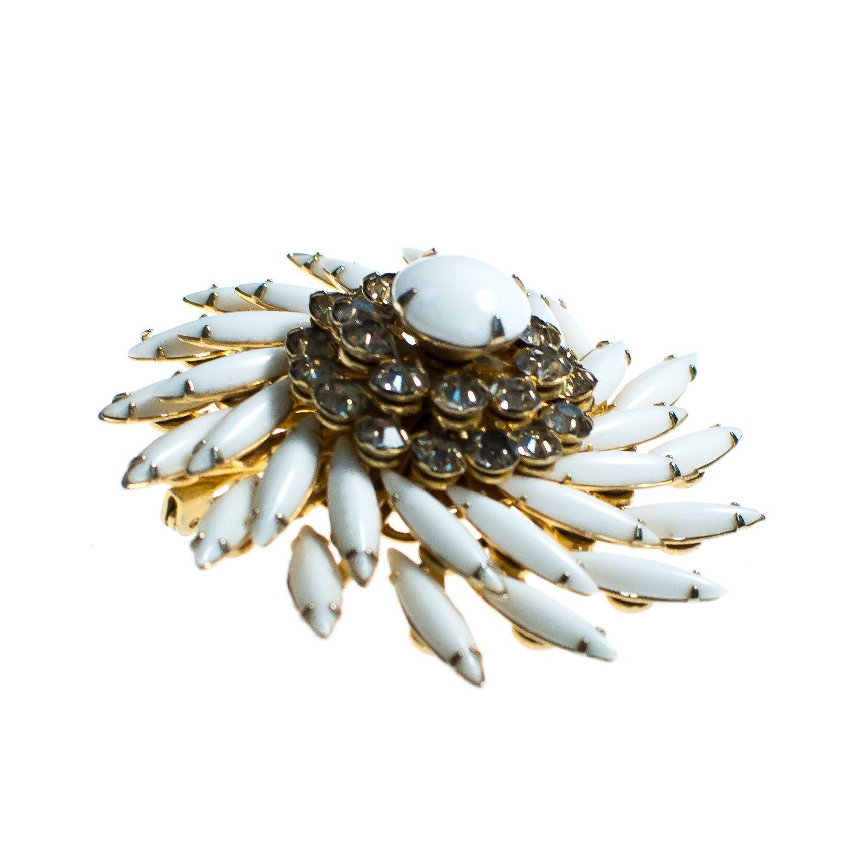 Vintage Milk Glass and Diamante Rhinestone Brooch, Pendant by 1950s - Vintage Meet Modern Vintage Jewelry - Chicago, Illinois - #oldhollywoodglamour #vintagemeetmodern #designervintage #jewelrybox #antiquejewelry #vintagejewelry