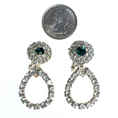 Vintage 1960s Diamante and Emerald Crystal Drop Statement Earrings, Diamante Crystals, Green Rhinestone, Clip-on by 1960s - Vintage Meet Modern Vintage Jewelry - Chicago, Illinois - #oldhollywoodglamour #vintagemeetmodern #designervintage #jewelrybox #antiquejewelry #vintagejewelry