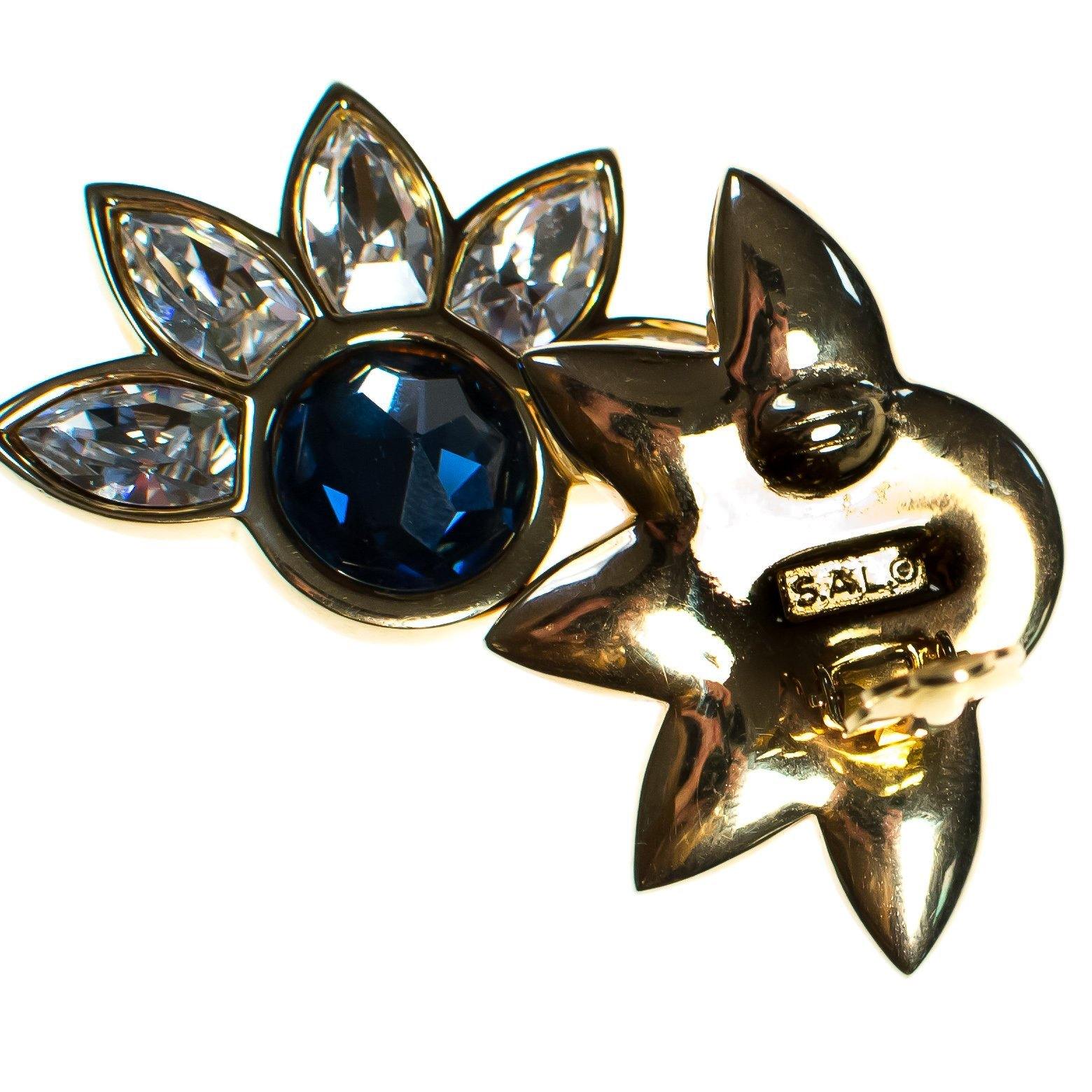 Vintage Swarovski Huge Sapphire Blue and Diamante Crystal Earrings, Blue Rhinestone, Gold Tone Setting, Clip-on by Swarovski - Vintage Meet Modern Vintage Jewelry - Chicago, Illinois - #oldhollywoodglamour #vintagemeetmodern #designervintage #jewelrybox #antiquejewelry #vintagejewelry