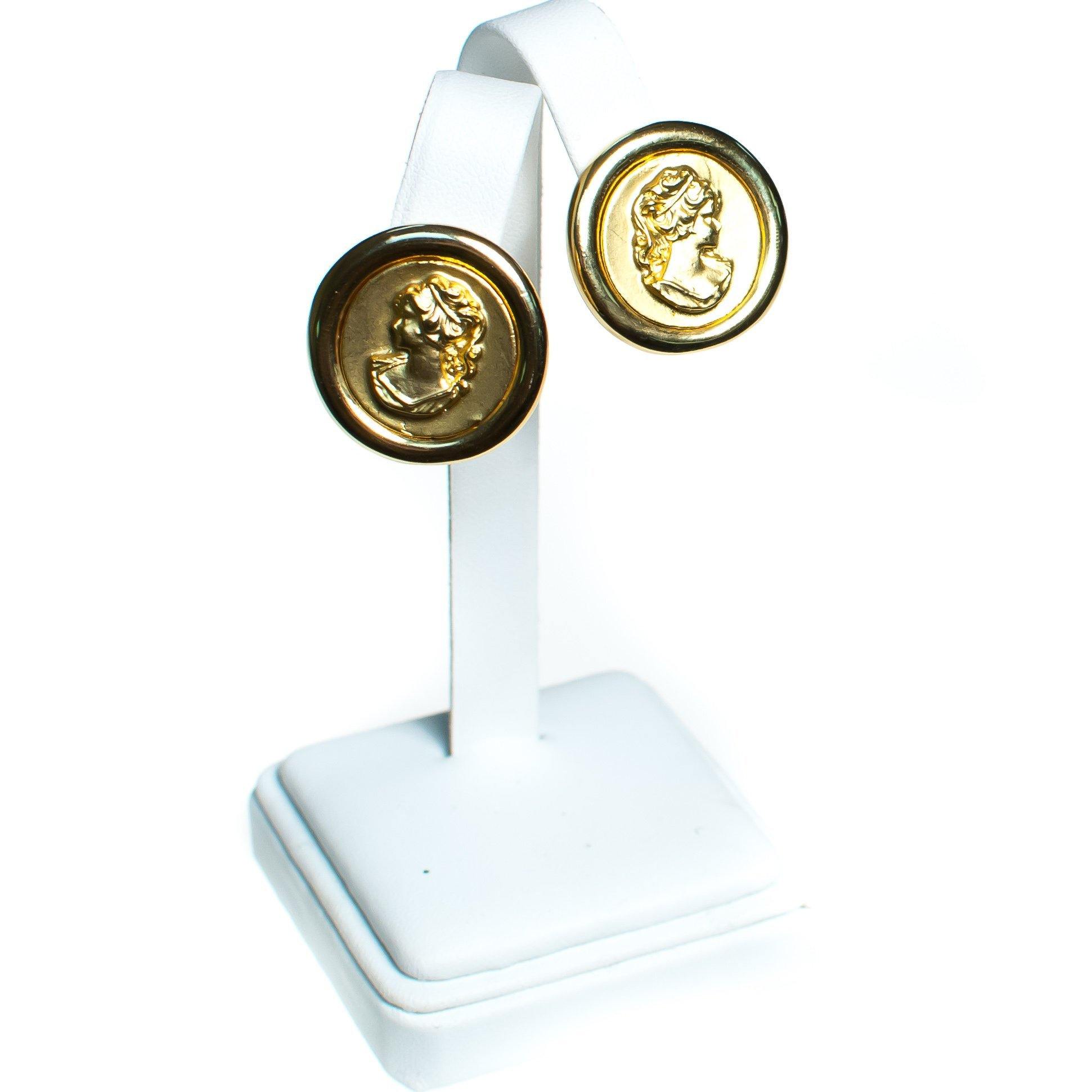 Vintage Gold Coin Earrings with Ladies Silhouette Earrings, Gold Tone, Clip-on by 1980s - Vintage Meet Modern Vintage Jewelry - Chicago, Illinois - #oldhollywoodglamour #vintagemeetmodern #designervintage #jewelrybox #antiquejewelry #vintagejewelry