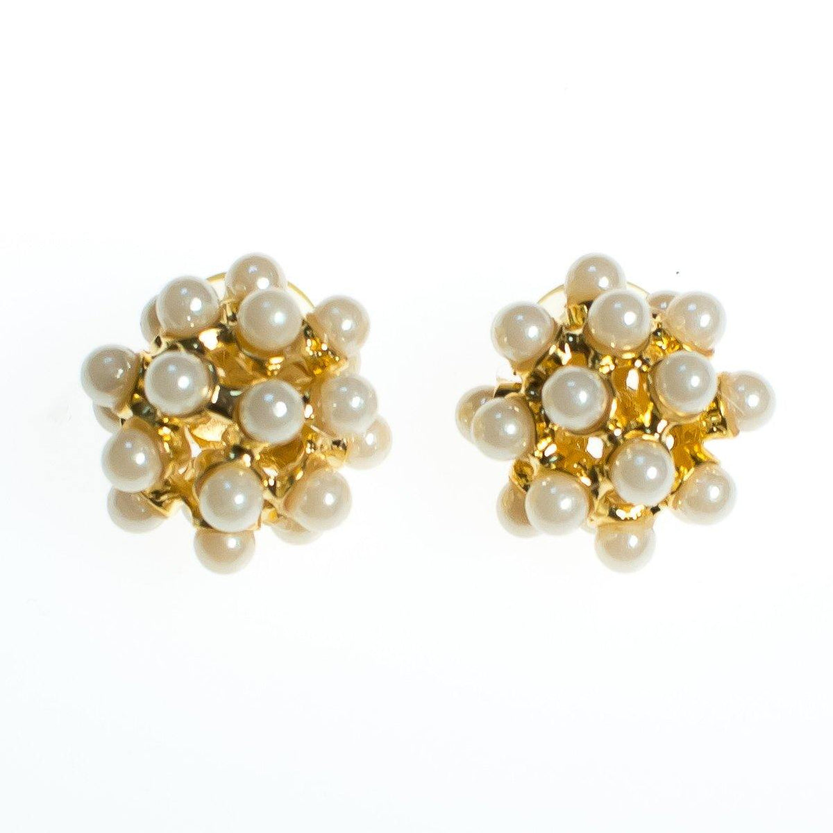 Vintage Iridescent Pearl Statement Earrings, Gold Tone Ball Shape, Faux Pearls, Posts
