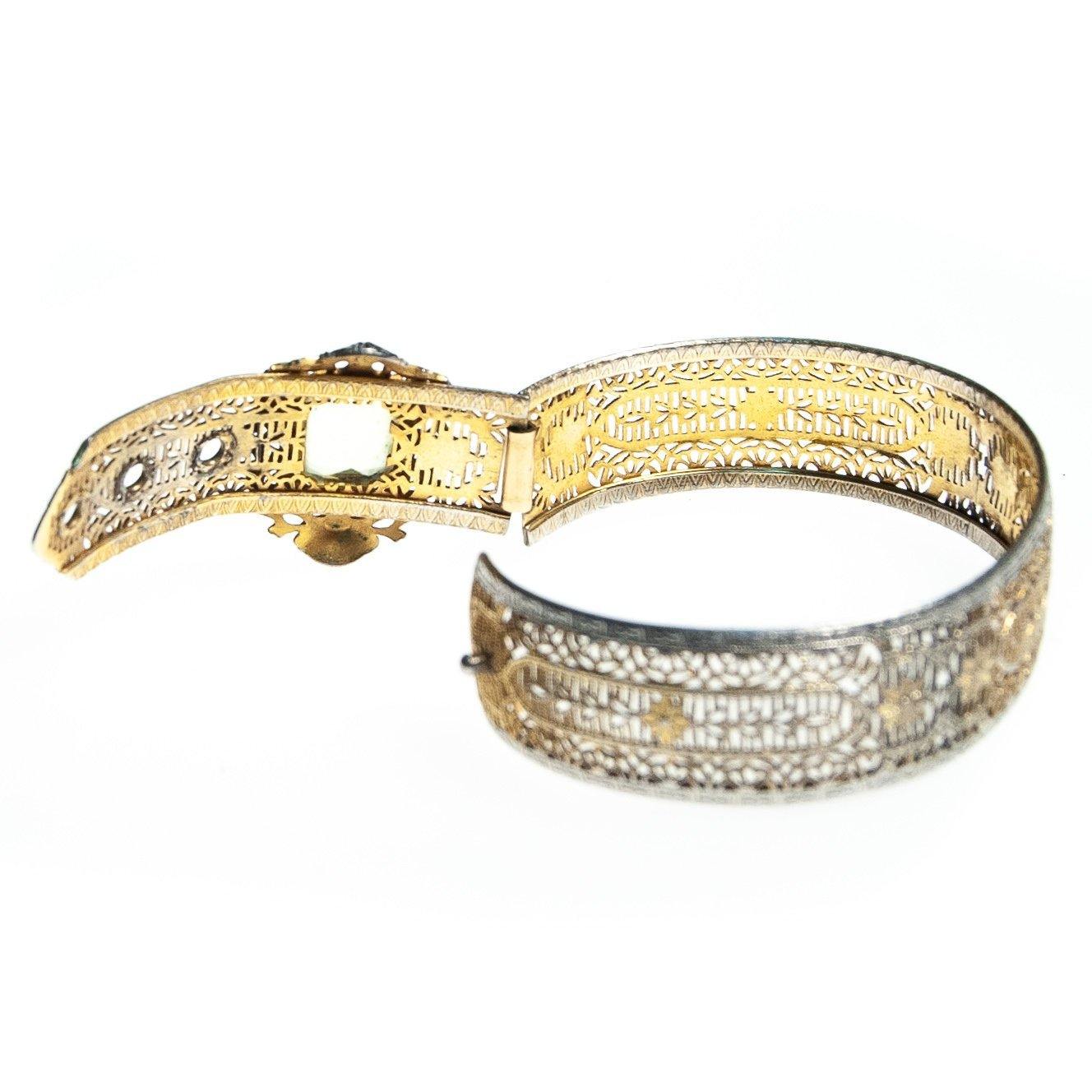 Vintage Edwardian Filigree Bracelet with Lemon Citrine Crystal Gold and Silver with a Buckle Clasp by Edwardian - Vintage Meet Modern Vintage Jewelry - Chicago, Illinois - #oldhollywoodglamour #vintagemeetmodern #designervintage #jewelrybox #antiquejewelry #vintagejewelry