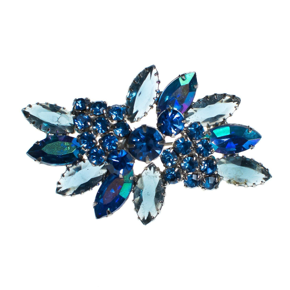 Vintage Sparkling Sapphire Blue Rhinestone Brooch