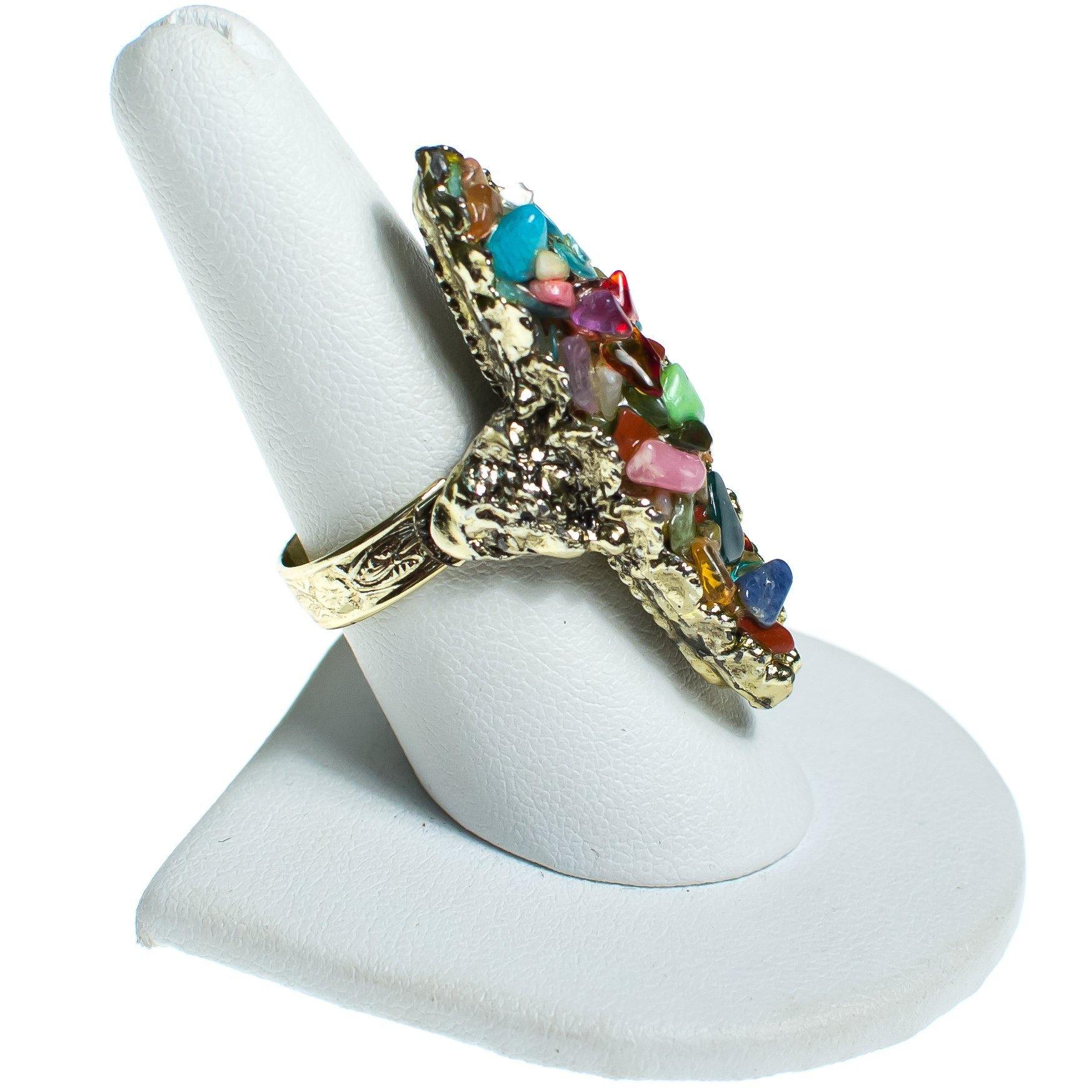 Vintage Mid Century Modern Speckled Rainbow Gemstone Statement Ring by 1950s - Vintage Meet Modern Vintage Jewelry - Chicago, Illinois - #oldhollywoodglamour #vintagemeetmodern #designervintage #jewelrybox #antiquejewelry #vintagejewelry