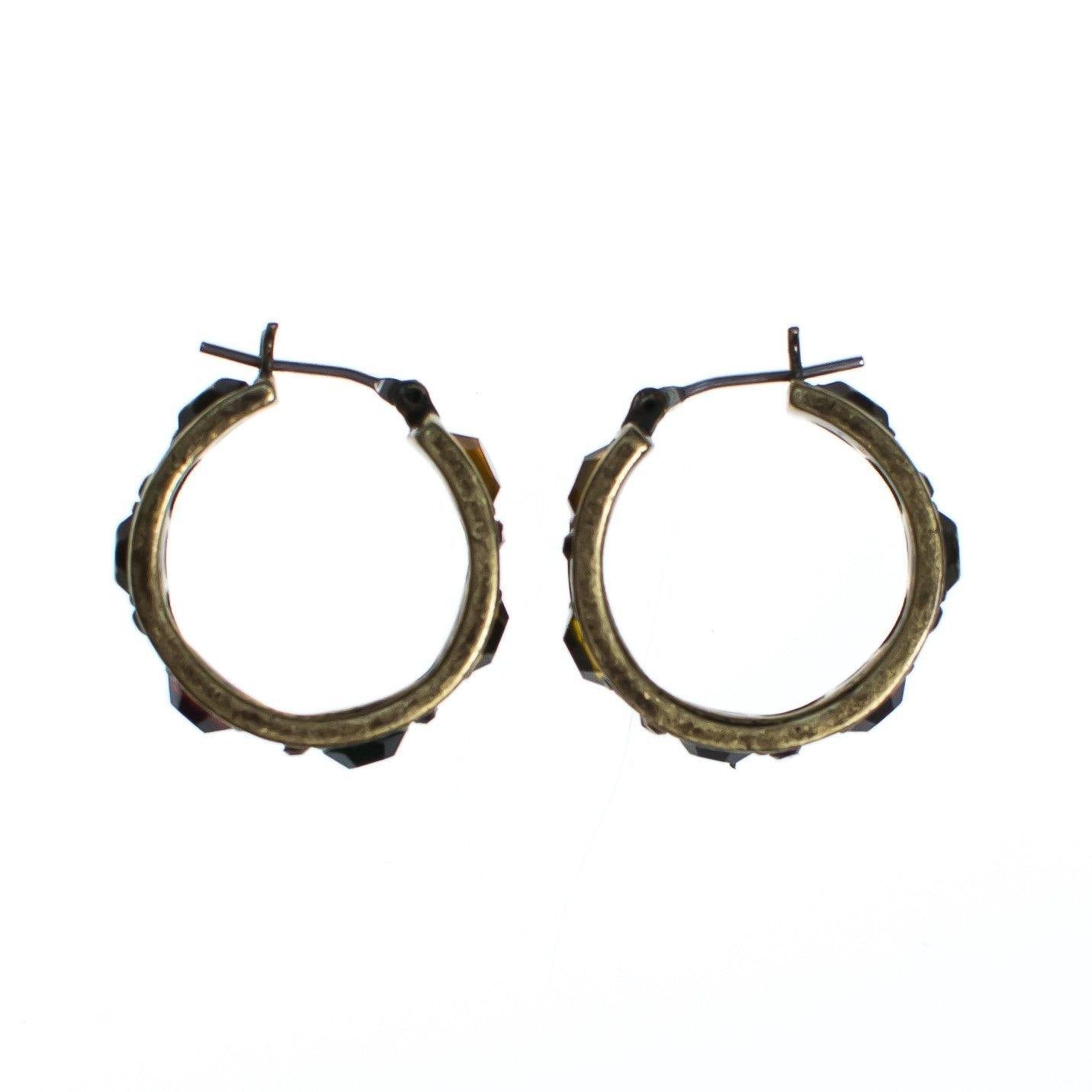 Vintage Hoop Earrings with Red, Green, Yellow, and Gold Rhinestones, Gold Tone Setting by 1980s - Vintage Meet Modern Vintage Jewelry - Chicago, Illinois - #oldhollywoodglamour #vintagemeetmodern #designervintage #jewelrybox #antiquejewelry #vintagejewelry