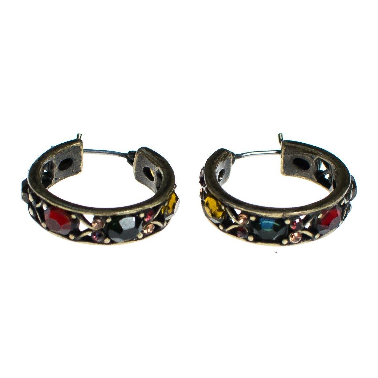 Vintage Hoop Earrings with Red, Green, Yellow, and Gold Rhinestones, Gold Tone Setting by 1980s - Vintage Meet Modern Vintage Jewelry - Chicago, Illinois - #oldhollywoodglamour #vintagemeetmodern #designervintage #jewelrybox #antiquejewelry #vintagejewelry
