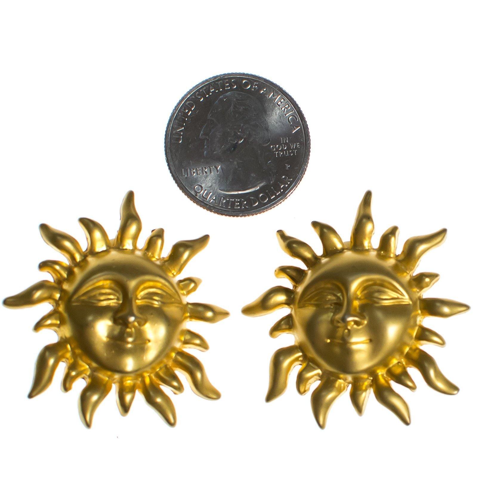 Vintage 1980s Gold Sun Statement Earrings by 1980s - Vintage Meet Modern Vintage Jewelry - Chicago, Illinois - #oldhollywoodglamour #vintagemeetmodern #designervintage #jewelrybox #antiquejewelry #vintagejewelry