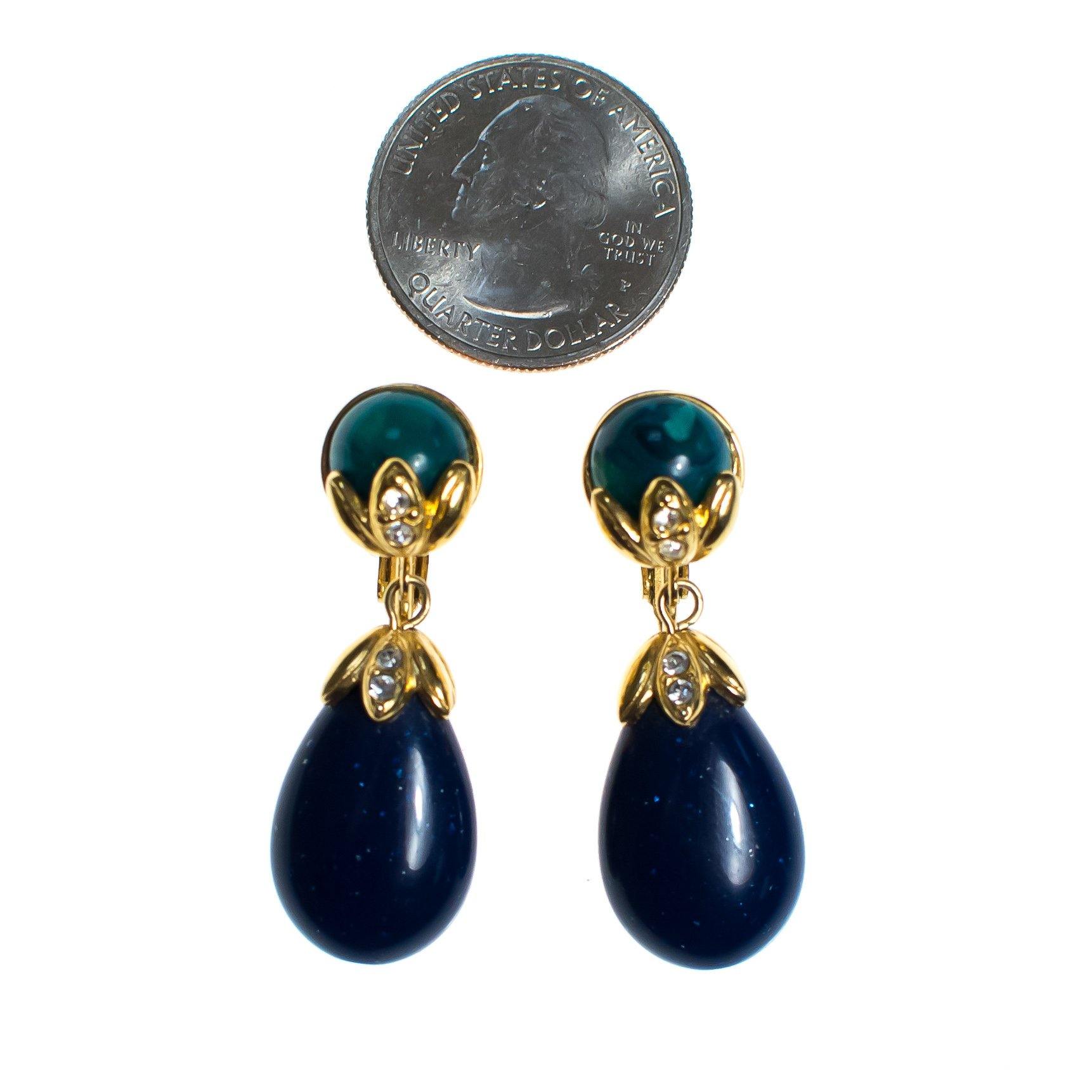 Vintage Lapis Lucite and Speckled Jade Drop Earrings by 1980s - Vintage Meet Modern Vintage Jewelry - Chicago, Illinois - #oldhollywoodglamour #vintagemeetmodern #designervintage #jewelrybox #antiquejewelry #vintagejewelry