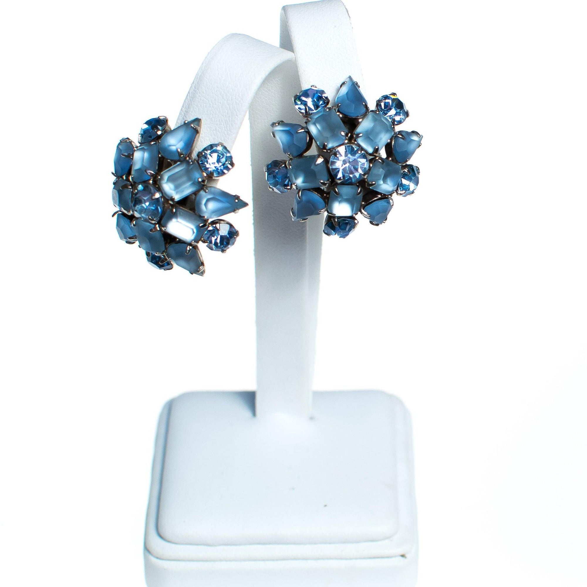 Vintage Frosted Light Blue Rhinestone Cluster Style Statement Earrings by 1950s - Vintage Meet Modern Vintage Jewelry - Chicago, Illinois - #oldhollywoodglamour #vintagemeetmodern #designervintage #jewelrybox #antiquejewelry #vintagejewelry