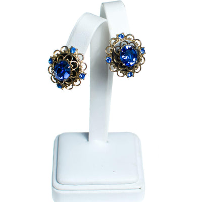 Vintage Sapphire Blue Rhinestones Statement Earrings, Silver Tone Setting, Clip-on Earrings by 1960s - Vintage Meet Modern Vintage Jewelry - Chicago, Illinois - #oldhollywoodglamour #vintagemeetmodern #designervintage #jewelrybox #antiquejewelry #vintagejewelry