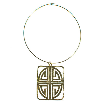 Vintage 1970s Asian Influence Geometric Statement Necklace with Gold Collar by 1970s - Vintage Meet Modern Vintage Jewelry - Chicago, Illinois - #oldhollywoodglamour #vintagemeetmodern #designervintage #jewelrybox #antiquejewelry #vintagejewelry