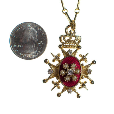 Vintage Coro Red Enamel and Rhinestone Heraldic Pendant Necklace by Coro - Vintage Meet Modern Vintage Jewelry - Chicago, Illinois - #oldhollywoodglamour #vintagemeetmodern #designervintage #jewelrybox #antiquejewelry #vintagejewelry