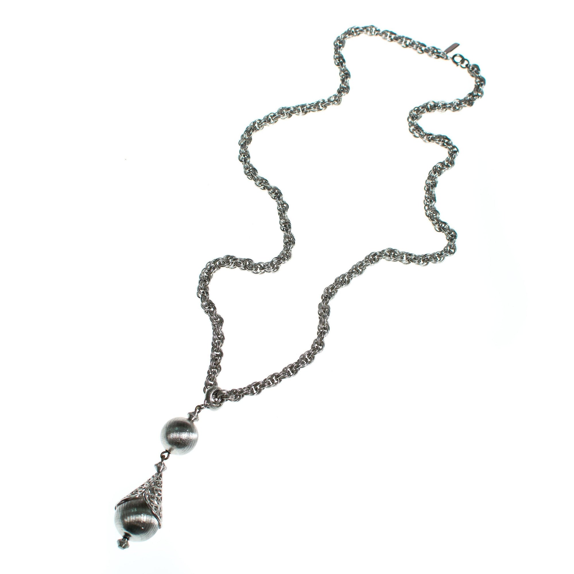 Vintage Monet Silver Bolero Necklace, Pendant, Silver Tone Setting, Spring Ring Clasp by Monet - Vintage Meet Modern Vintage Jewelry - Chicago, Illinois - #oldhollywoodglamour #vintagemeetmodern #designervintage #jewelrybox #antiquejewelry #vintagejewelry