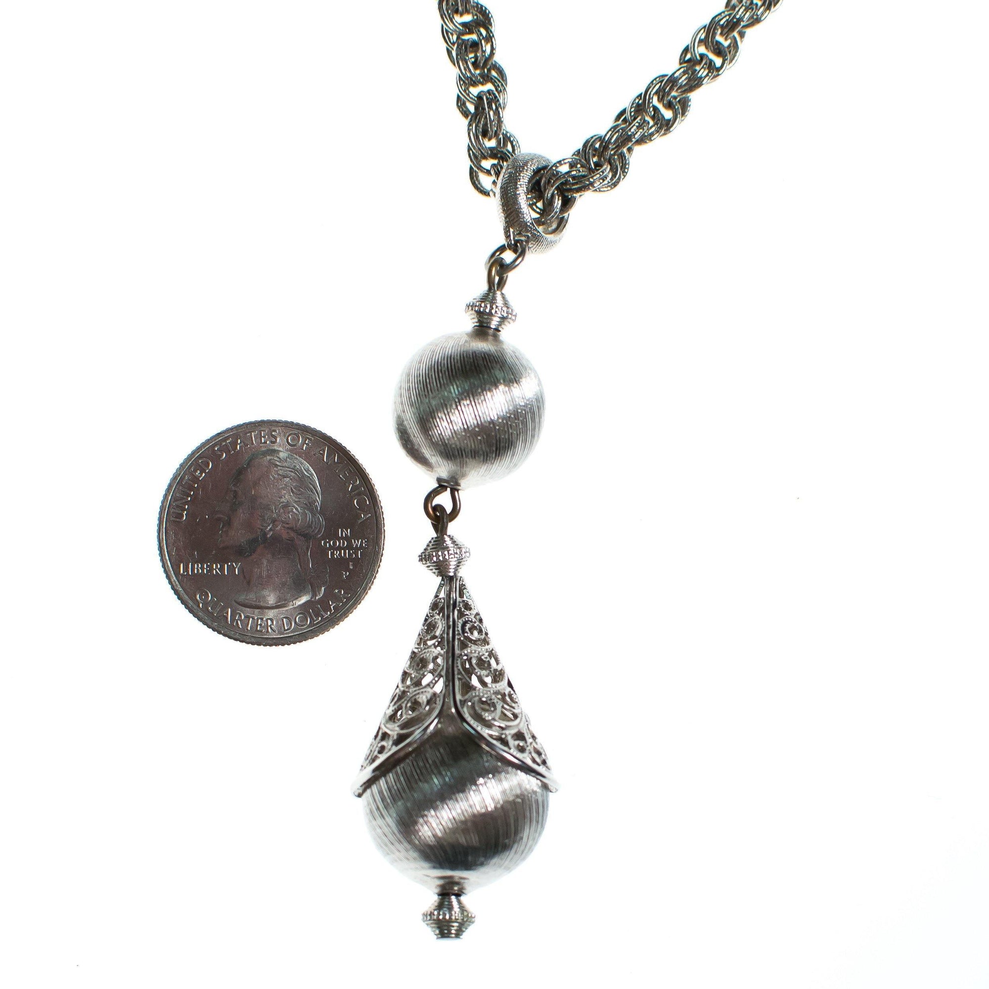 Vintage Monet Silver Bolero Necklace, Pendant, Silver Tone Setting, Spring Ring Clasp by Monet - Vintage Meet Modern Vintage Jewelry - Chicago, Illinois - #oldhollywoodglamour #vintagemeetmodern #designervintage #jewelrybox #antiquejewelry #vintagejewelry