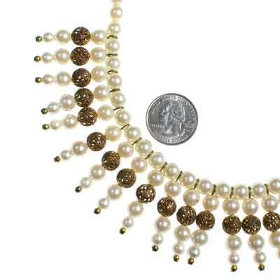 Vintage 1940s Pearl and Gold Filigree Bib Statement Necklace by 1940s - Vintage Meet Modern Vintage Jewelry - Chicago, Illinois - #oldhollywoodglamour #vintagemeetmodern #designervintage #jewelrybox #antiquejewelry #vintagejewelry