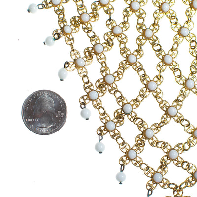 Vintage Huge Gold Filigree and White Milk Glass Bead Bib Statement Necklace by 1960s - Vintage Meet Modern Vintage Jewelry - Chicago, Illinois - #oldhollywoodglamour #vintagemeetmodern #designervintage #jewelrybox #antiquejewelry #vintagejewelry