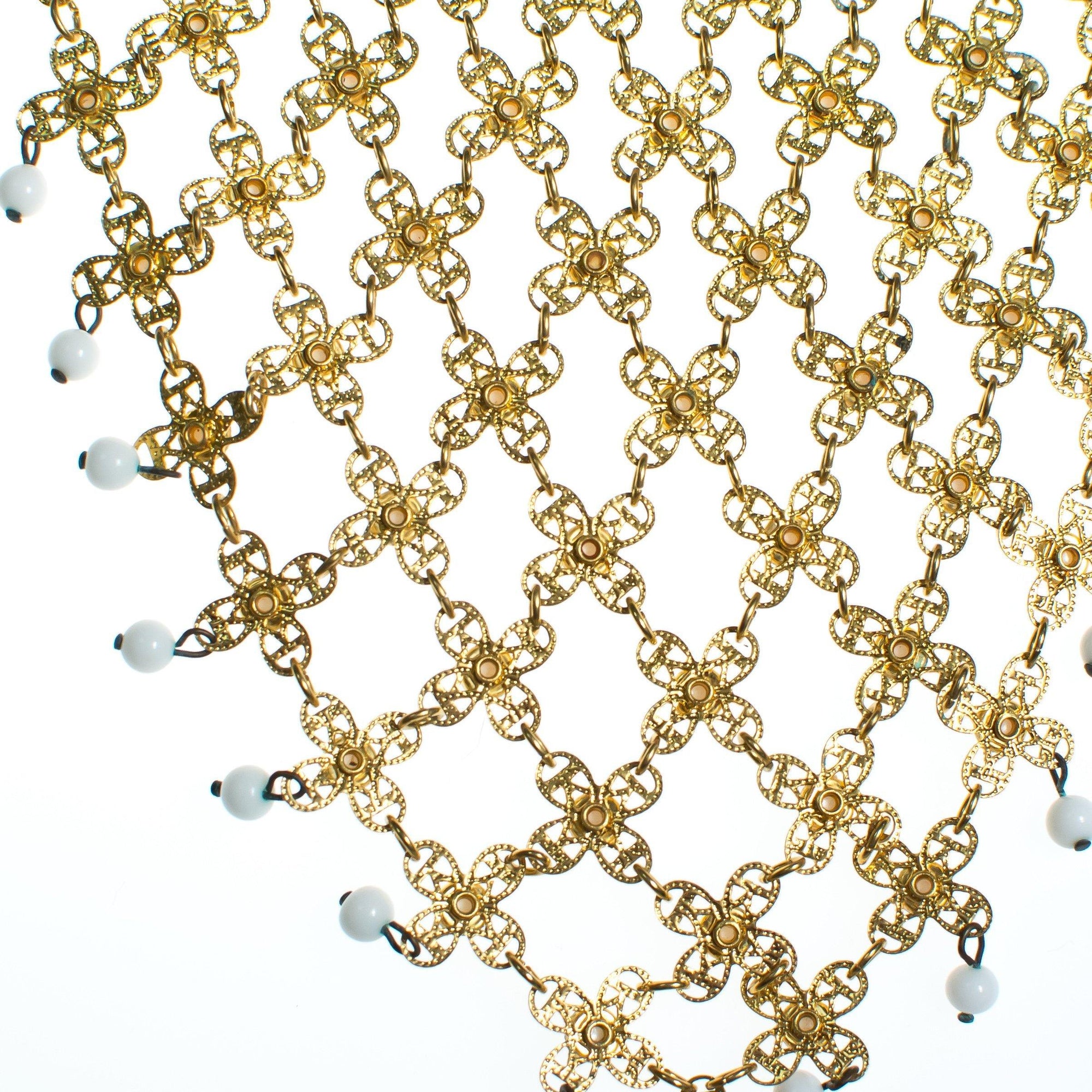 Vintage Huge Gold Filigree and White Milk Glass Bead Bib Statement Necklace by 1960s - Vintage Meet Modern Vintage Jewelry - Chicago, Illinois - #oldhollywoodglamour #vintagemeetmodern #designervintage #jewelrybox #antiquejewelry #vintagejewelry