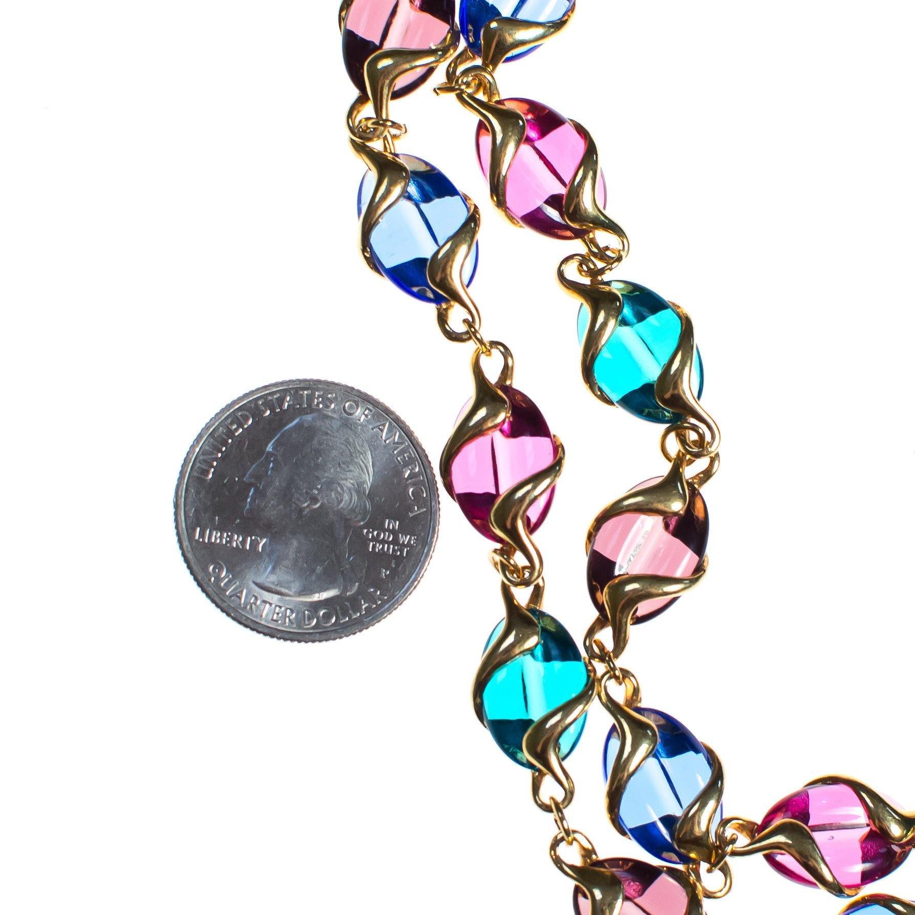 Vintage Swarovski Poured Crystal Jewel Tone Necklace Red Blue and Green by Swarovski - Vintage Meet Modern Vintage Jewelry - Chicago, Illinois - #oldhollywoodglamour #vintagemeetmodern #designervintage #jewelrybox #antiquejewelry #vintagejewelry