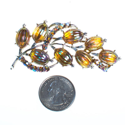 Vintage 1950s Coro Pressed Gold Iridescent Glass Brooch by Coro - Vintage Meet Modern Vintage Jewelry - Chicago, Illinois - #oldhollywoodglamour #vintagemeetmodern #designervintage #jewelrybox #antiquejewelry #vintagejewelry