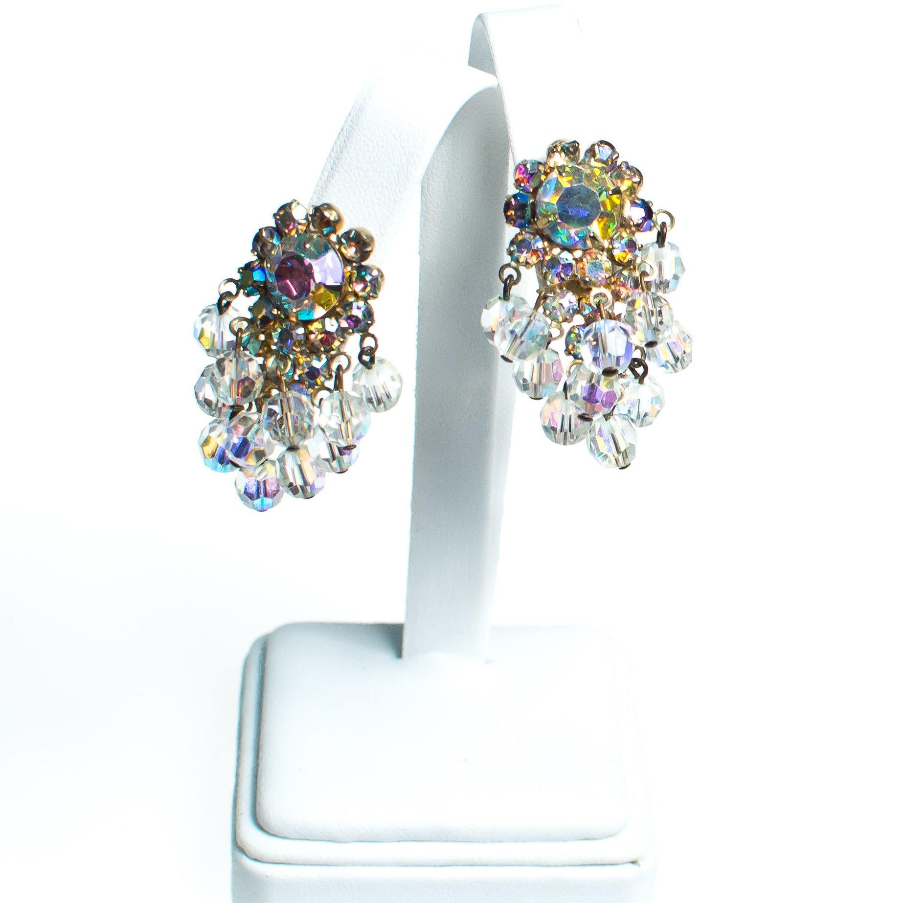 Vintage Juliana Aurora Borealis Crystal Beaded Statement Earrings, Clip On by Juliana - Vintage Meet Modern Vintage Jewelry - Chicago, Illinois - #oldhollywoodglamour #vintagemeetmodern #designervintage #jewelrybox #antiquejewelry #vintagejewelry