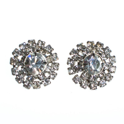 Vintage Round Diamante Crystal Rhinestone Earrings, Silver Tone Setting, Clip-on by Art Deco - Vintage Meet Modern Vintage Jewelry - Chicago, Illinois - #oldhollywoodglamour #vintagemeetmodern #designervintage #jewelrybox #antiquejewelry #vintagejewelry