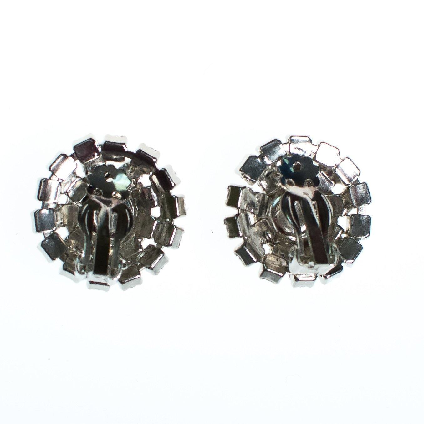 Vintage Round Diamante Crystal Rhinestone Earrings, Silver Tone Setting, Clip-on by Art Deco - Vintage Meet Modern Vintage Jewelry - Chicago, Illinois - #oldhollywoodglamour #vintagemeetmodern #designervintage #jewelrybox #antiquejewelry #vintagejewelry