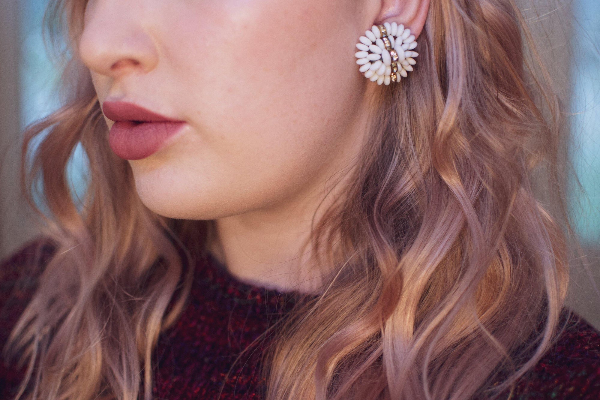 Vintage White Milk Glass Cluster Beaded and Rhinestone Rondelle Earrings, Clip On by Milk Glass - Vintage Meet Modern Vintage Jewelry - Chicago, Illinois - #oldhollywoodglamour #vintagemeetmodern #designervintage #jewelrybox #antiquejewelry #vintagejewelry