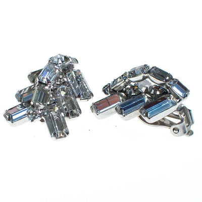 Vintage Chevron Stacked Baguette Diamante Crystal Earrings, Silver Tone Setting, Clip-on by Art Deco - Vintage Meet Modern Vintage Jewelry - Chicago, Illinois - #oldhollywoodglamour #vintagemeetmodern #designervintage #jewelrybox #antiquejewelry #vintagejewelry