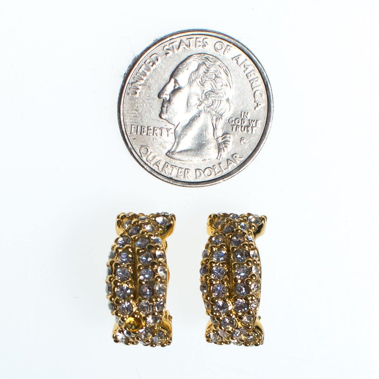 Vintage Swarovski Crystal Rhinestone Earrings, Gold Tone Setting, Clip-on by Swarovski - Vintage Meet Modern Vintage Jewelry - Chicago, Illinois - #oldhollywoodglamour #vintagemeetmodern #designervintage #jewelrybox #antiquejewelry #vintagejewelry