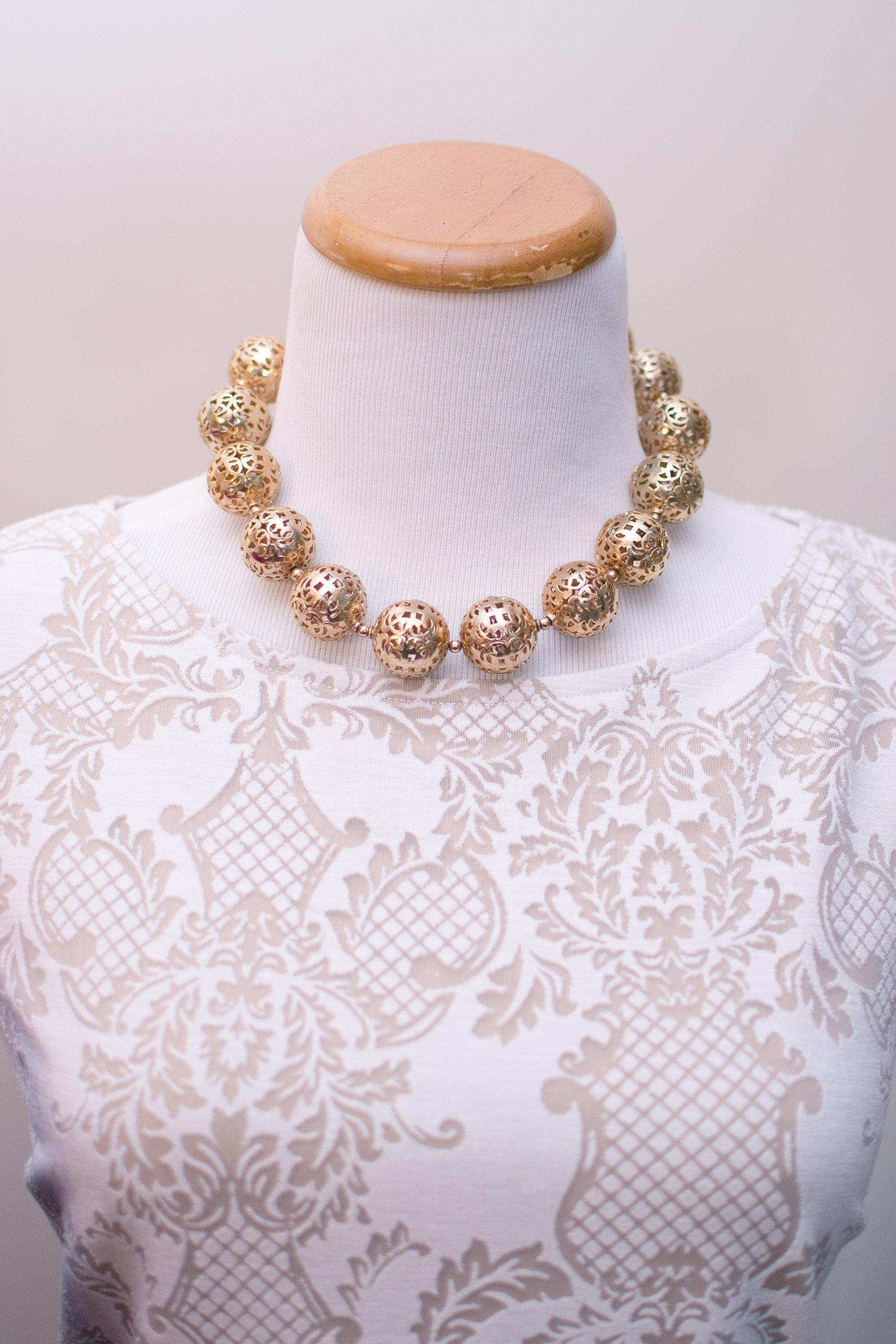 Vintage Napier Chunky Filigree Bead Necklace by Napier - Vintage Meet Modern Vintage Jewelry - Chicago, Illinois - #oldhollywoodglamour #vintagemeetmodern #designervintage #jewelrybox #antiquejewelry #vintagejewelry