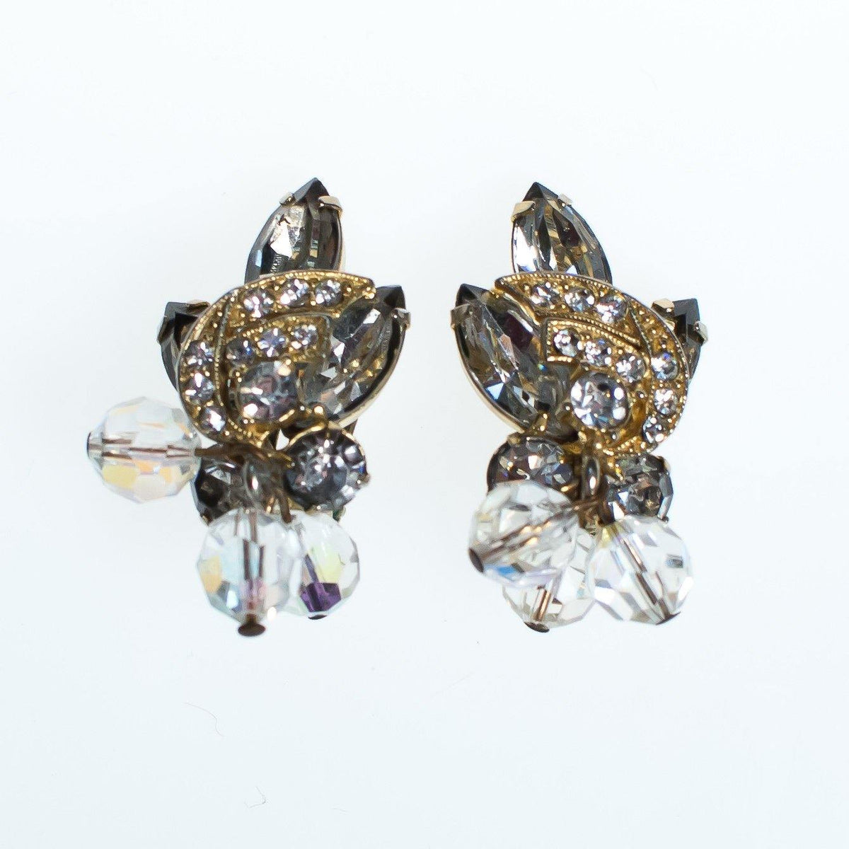 Vintage Juliana Marquise and Beaded Crystal Statement Earrings, Clip On