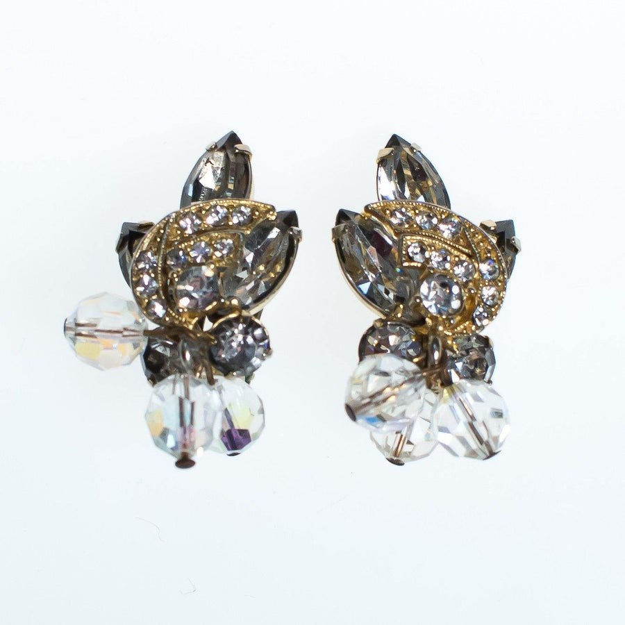Vintage Juliana Marquise and Beaded Crystal Statement Earrings, Clip On by Juliana - Vintage Meet Modern Vintage Jewelry - Chicago, Illinois - #oldhollywoodglamour #vintagemeetmodern #designervintage #jewelrybox #antiquejewelry #vintagejewelry